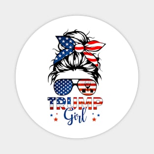 Trump Girl Messy Bun Bandana Sunglasses American Flag Trump 2024 Supporters Gifts Magnet